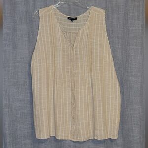 CZ COLLECTION Beige Striped Sleeveless Blouse W/ Gold Highlights